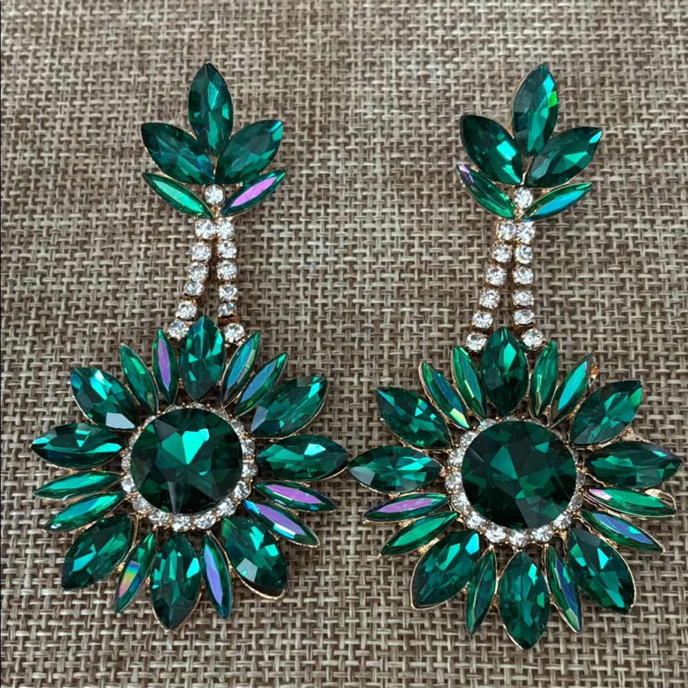 Emerald Green Glass Statement Earrings - Boutique
